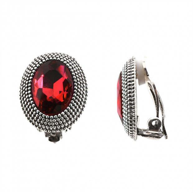 Shiny ovál klipsz fülbevaló, piros